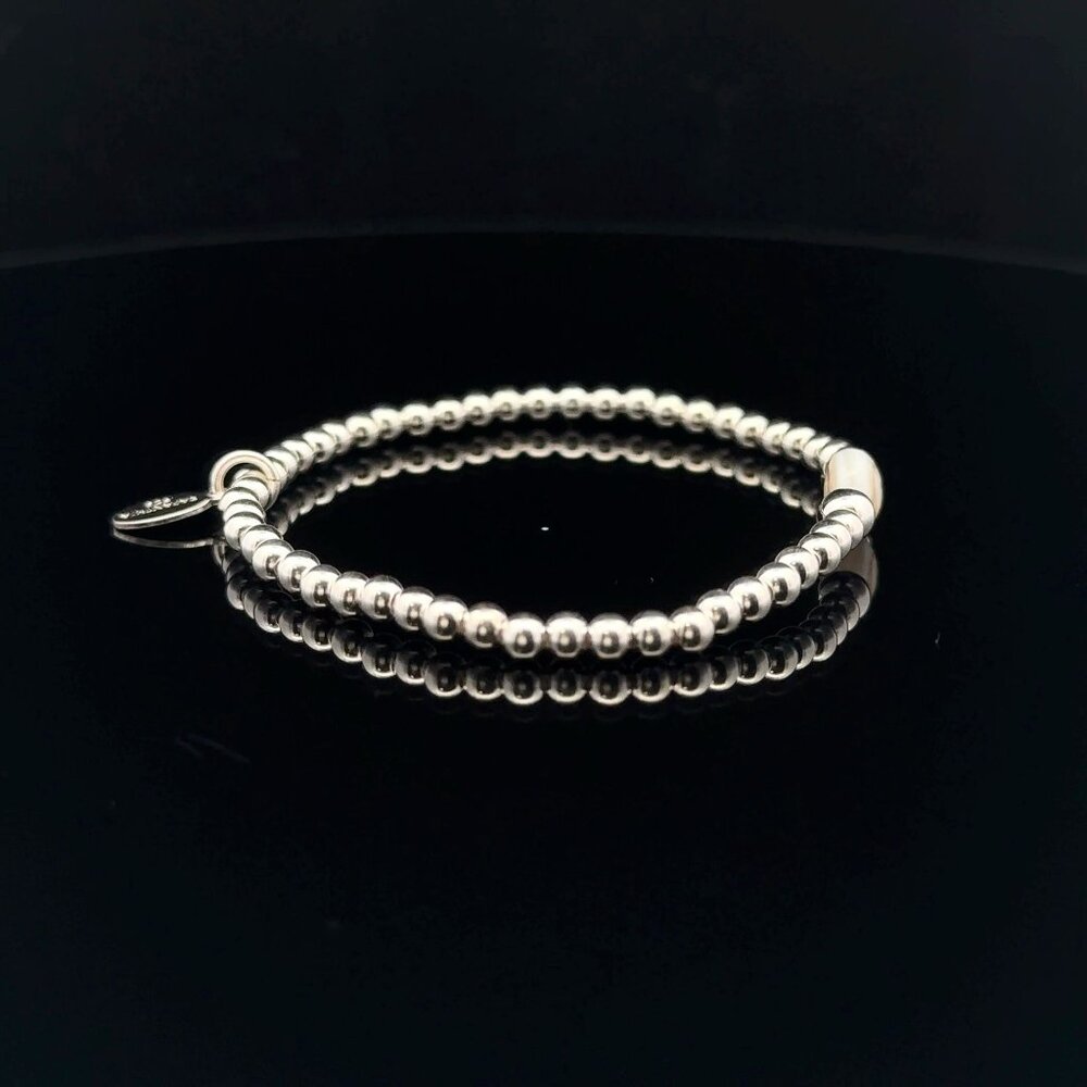 925 Sterling Silver Beaded Stretch Stacking Bracelet MOP Letter Initial G - Picture 4 of 6